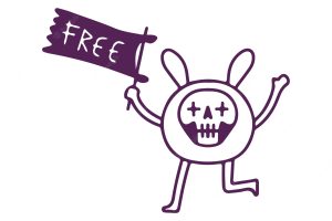 Kawaii bunny skull holding flag with free typography , illustration for t-shirt, street wear.