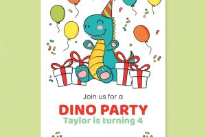 Kids dinosaur birthday invitation template