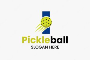Letter i pickleball logo concept with moving pickleball symbol pickle ball logotype vector template