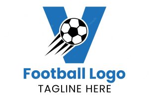 Letter v football logo concept with moving football icon. soccer logotype symbol