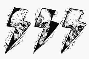 Lightning skull black and white illustration