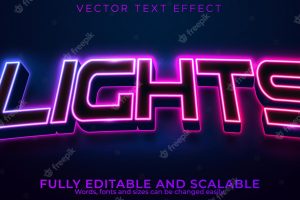 Lights gaming editable text effect, glow and neon text style