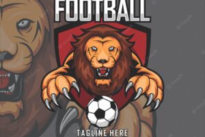 Lion head foot ball logo template with a gray background