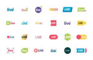 Live stream icons broadcasting business red icons air services play symbols living entertainment logo garish vector flat templates