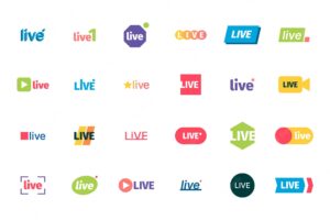 Live stream icons broadcasting business red icons air services play symbols living entertainment logo garish vector flat templates