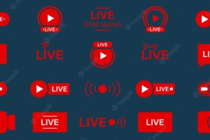 Live stream sign set online news show channel television live stream line icon online broadcast