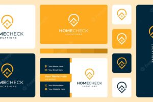 Location pin logo, home , and check mark. business card