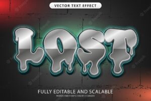 Lost text effect with brick wall background and lighting editable eps file