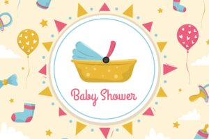 Lovely baby shower composition with flat design
