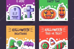 Lovely hand drawn halloween card collection