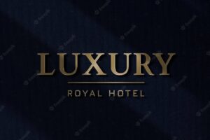 Luxury hotel logo template psd in gold foil text effect