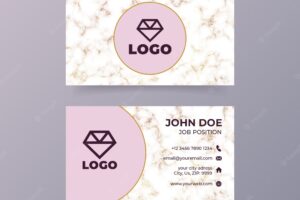 Luxury pink business card template with marble texture