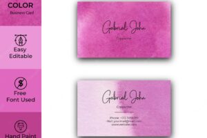 Magenta elegant watercolor texture business card template