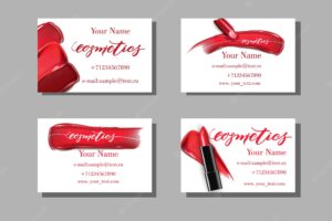Makeup artist business card vector template with a drawing of makeup elementslipstick smears