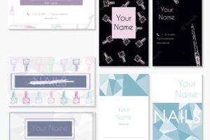 Manicure salon business card design templates set  cards for nail salons and beauty salons vector