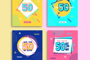 Memphis style sale banner templates collection