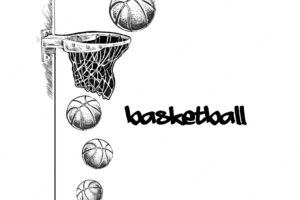 Don't miss the target basketball basket shot hoop game hand drawn sketch vector illustration