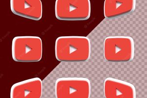 Modern 3d youtube icon set in different angles isolated