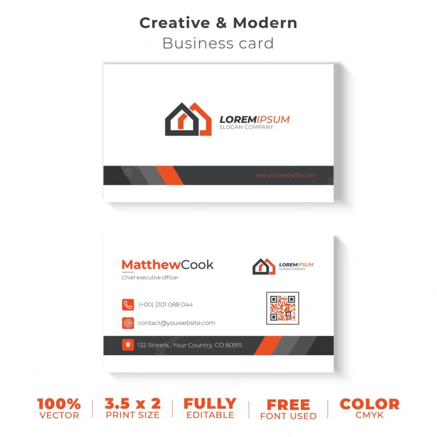 Modern business card orange and grey