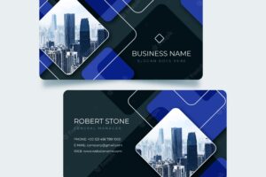 Modern business card with abstract shapes and photo