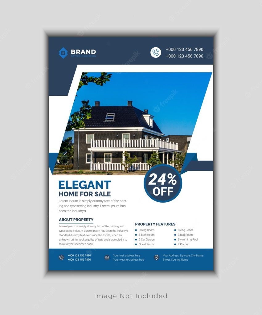 Modern elegant home for sale real estate flyer template premium vector design