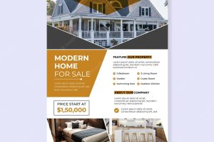 Modern elegant real estate property interior design a4 flyer template
