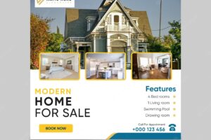 Modern home sale real estate social media post banner design template