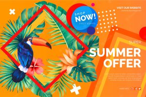 Modern sale offer banner with tropical elements