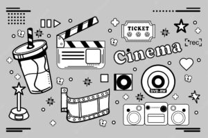 Movie icon in flat design illustration with black and white color