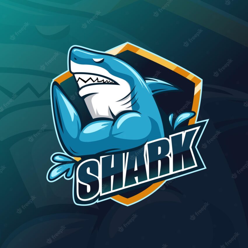 Muscled shark esport gaming mascot logo