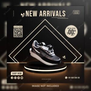 New arrival shoes sosial media post and web banner template with 3d background