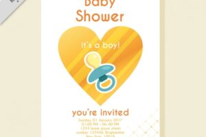 Nice baby shower invitation with heart and pacifier