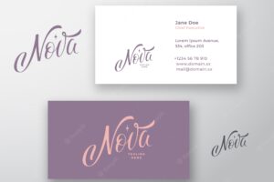 Nova inscription abstract vector logo and business card template
