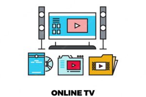 Online tv service outline folders video movie database internet entertainment concept web blogger vector illustration