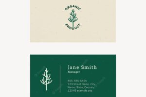 Organic business card template  with line art logo in earth tone