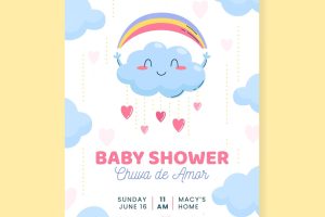 Organic flat chuva de amor baby shower card template