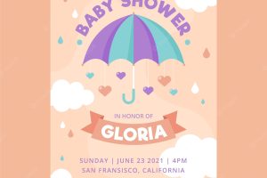 Organic flat chuva de amor baby shower invitation template