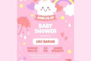 Organic flat chuva de amor baby shower invitation