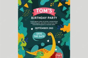 Organic flat dinosaur birthday invitation template
