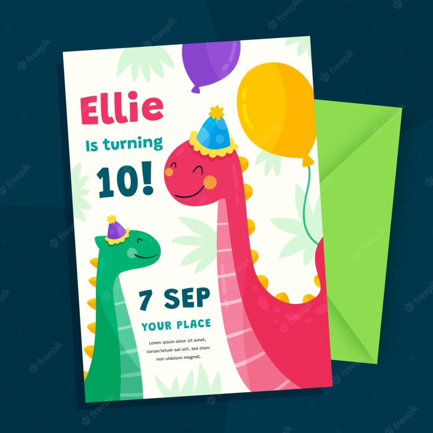 Organic flat dinosaur birthday invitation template