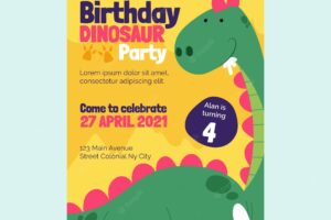 Organic flat dinosaur birthday invitation