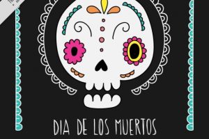 Ornamental black background of hand drawn mexican skull