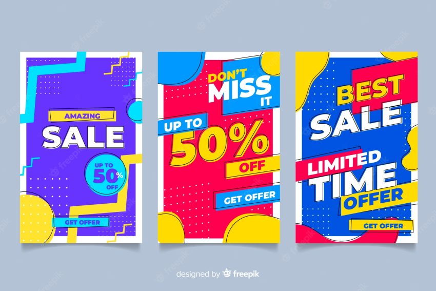 Pack of colorful sales banner memphis style