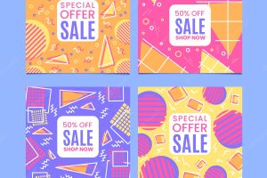 Pack of colorful sales banner memphis style
