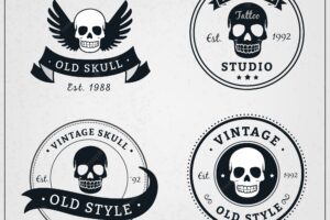 Pack of four skull logos in retro style