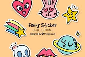 Pack of hand drawn funny stickers