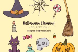 Pack of hand drawn halloween accessories