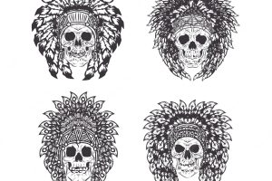 Pack of hand drawn indian skull