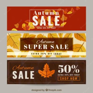 Pack of sale banners with dry leaves