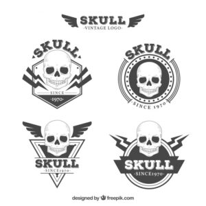 Pack of skull logos in vintage style